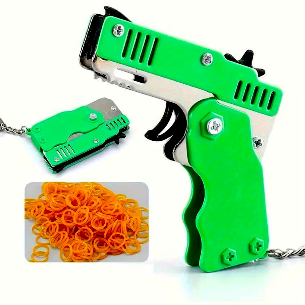 Cute mini rubber band pistol folding metal funny gag gift toy stocking stuffer